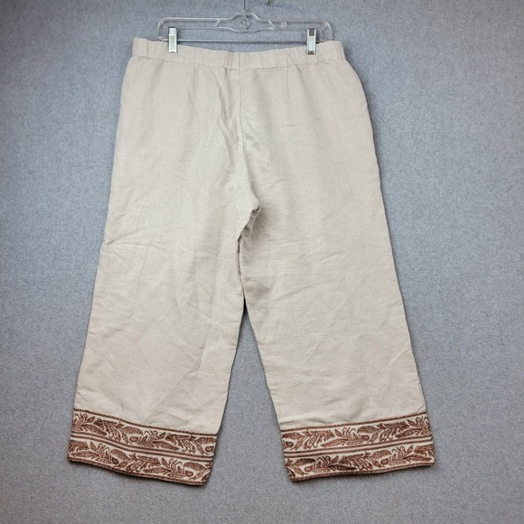 J Jill Pants‎ Womens Medium Petite Linen Blend Cropped Embroidered Hem WTP24882 - Picture 9 of 16